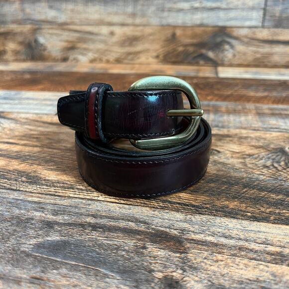 L'aiglon Belt Men's 36 Cowhide Leather Dark Cherry Chocolate Brown Brass Buckle - Picture 1 of 10